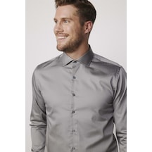 Tudors Slim Fit Koton Satenpremium Seri Erkek Gri Gömlek-26743-gri Gri