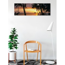 Tropikal Gün Batımı 36x12 Sanatsal Baskı Poster Palmiye Ağaçları Tropikal Ada Kaçamağ