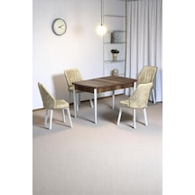 Florn Ceviz 80 x 132 Açılabilen Sunta Masa Metal Ayaklı Mutfak Masası Takımı 4 Krem Sandalye