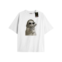 Flood Of Style Beyaz Oversize T-shirt Taş Desenli Kedi Özel Tasarım