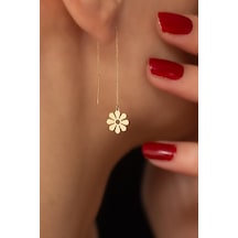 14 Ayar Altın Çiçekli Plaka Zincir Küpe Sarı Altın