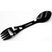 2'li Paket 5'i 1 Arada Spork Seti Paslanmaz Çelik Kamp Çatal Kaşık Bıçak Şişe Açacağı Outdoor Mkmp-0044 Siyah