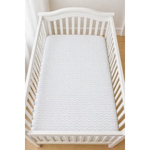 Pamuklu Penye 70x140 Lastikli Bebek Çarşafı Lastikli Beşik Çarşafı Bebek Çarşafı Zikzak Mavi