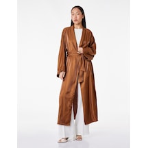 Koton Uzun Geniş Kollu Kuşak Detaylı Uzun Saten Kimono Kahverengi 6sak50115uw Kahve