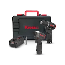 Kress KUG02 12 V 2.0 Ah. Li-ion Çift Akülü Kömürsüz Şarjlı Darbeli Matkap + Kömürsüz Darbeli Tornavida Kombo Set