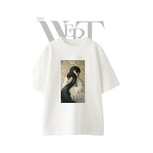 Thewert Black White Swans Tasarım Baskılı Ünisex Beyaz Oversize T-shirt