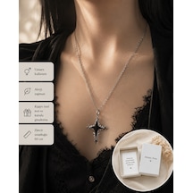Gotik Haç Detaylı Siyah Yıldız Kolye Unisex Alternatif Stil Zincir Kolye Çok renkli