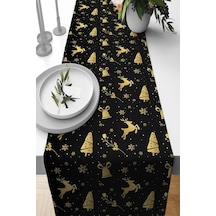 Siyah Christmas Desenli Premium Masa Örtüsü Runner Rnr545n11