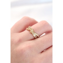 Ezoconcept Kıvrım Model Gold Renk Zirkon Taşlı Ayarlanabilir Yüzük