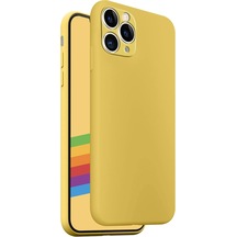 İphone 11 Pro Max İle Uyumlu Kamera Korumalı İçi Yumuşak Kadife Dokulu Şok Emici Tam Koruma Sağlayan Lansman Liquid Silikon Kılıf Sarı