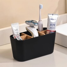 Cordial Siyah 5 Gözlü Plastik Bambu Diş Fırçası Askılığı, Banyo Organizatörü Ve Dekoru Siyah