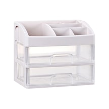 Hombey İki Katlı Plastik Makyaj Organizasyon Kutusu - Şeffaf Ve Beyaz, Çekmeceli Tasarım, Toz Ve Su Koruma, Makyaj Malzemelerinizi Düzenleyin Ve Kolayca Bulun Beyaz