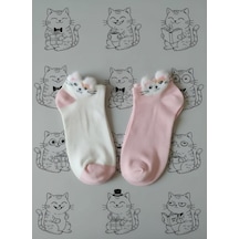 Heren Socks 2'li Kedi Tüylü Patik Açık Pembe - Beyaz