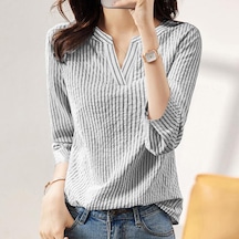 Zanzea Yaz Günlük V Yaka 3/4 Kollu Kadın Çizgili Bluz Siyah