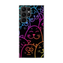 Samsung Samsung Galaxy Uyumlu S22 Ultra Kılıf Silikon Desen Boyun Askılı Neon Cats 1790