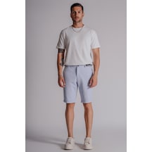 Braccas Erkek Yandan Cepli Beli Ribanalı Slim Fit Chino Şort Mavi Mavi