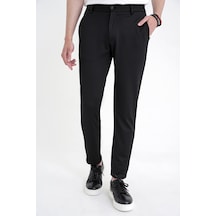 Comfort Fit Beli Lastikli Armürlü Dokuma Esnek Pamuk Siyah Jogger Pantolon P 1217