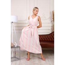 Aymeravm - Kemerli Çizgili Kalın Askılı Kadın Elbise - Mas0506Ga Aymeravm - Kemerli Çizgili Kalın Askılı Kadın Elbise - Mas0506Ga