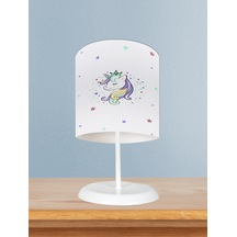 Mekta Home Bebek Ve Çocuk Odası Renkli Unicorn Desenli Beyaz Abajur