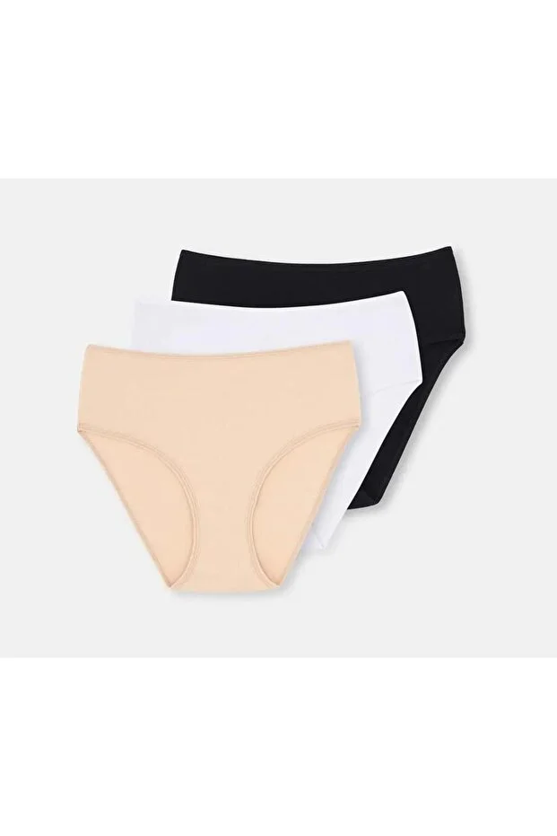 Dagi Kadın Karışık 3'lü Yüksek Bel Slip Külot- 5104 Siyah - Beyaz - Ten