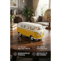 1:32 Ölçek Metal Çek Bırak Nostaljik Volkswagen T1 Minibüs Vosvos Oyuncak Araba - Sarı 13 Cm