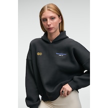 Grımelange Luxe Kadın Renk Nakışlı Ve Arkası Baskı Detaylı Kapüşonlu Antrasit Sweatshirt Antrasit