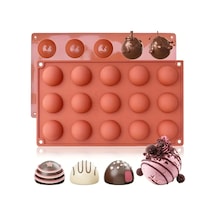 15'li Yarım Küre Muffin, Çikolata, Kek Kalıbı, Silikon 3,8cm Kırmızı