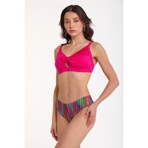 Argento Kadın Fiyong Detaylı Fuşya Çıkarılabilir İnce Kaplı Üçgen Bikini Takımı Fuşya Çizgili