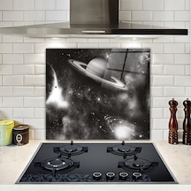 Decorita Cam Ocak Arkası Koruyucu Galaksi Desen Siyah Beyaz Fon 49.5 x 76 CM