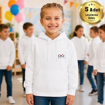 Bk Kurumsal Logonuza Özel 5 Adet Beyaz Cepli Kapşonlu Çocuk Sweatshirt - Kurumsal Okul Sweat 5-6 Yaş