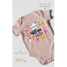 Morivokids Uçtu Uçtu 40'ım Uçtu Kısa Kollu Bebek Body %100 Pamuk Pastel Pembe