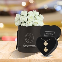 Forentina Altın Kaplama Kalp Kolye Yüzük Set Özel Çiçekli Kutuda Altın