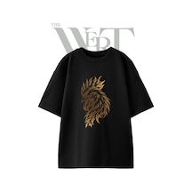 Thewert Tribal Rooster Tasarım Baskılı Ünisex Siyah Oversize T-shirt