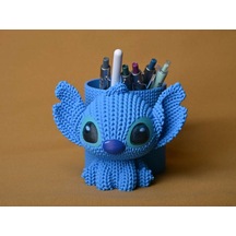 3d Baskı Knitted Kalemlik - Sevimli Karakterli Masaüstü Kalem Organizeri-mavi Diğer