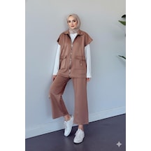 Unika Boutique Kadın Yelek Pantolon İkili Tesettür Takım Scuba Rahat Kesim 4 Mevsim - Günlük Vizon