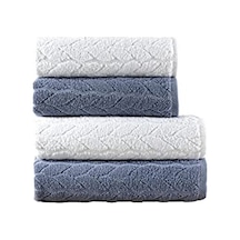 Mürdüm Home Sarmaşık Çift Renk Banyo Havlusu, 4'lü Paket 2 Parça 70x140 ,2 Parça 50x90 Yumuşak Ve Emici, Kaliteli Günlük Kullanıma Uygun%100 Pamuk Havlu İndigo-beyaz Açik Gri