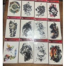Airbrush Tattoo Büyük Boy Yapıştırma Geçici Dövme Seti 12'li Seri3