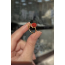 Gümüş 10x8 Mm Akik Doğal Taşlı Altın Kaplama Yüzük Diğer