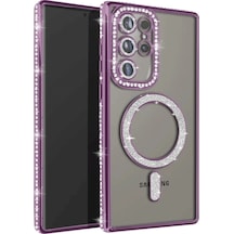 Samsung Uyumlu Galaxy S25 Ultra Kılıf Joke Simli Magneticsafe Kılıf - Derin Mor Renkli