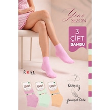 Kral Socks Kadın Bambu Patik 3 Adet Görünmez Dikişsiz Kısa Yazlık Çorap Asorti