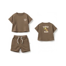 Haribo Lisanslı Yazı Baskılı Çocuk T-shirt Şort Takım Mocha