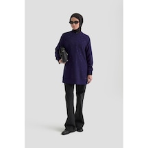 Armine Trend Önü Taş İşlemeli Tunik Morcivert 25kt449