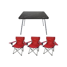 Bofigo 60x80 Cm Granit Katlanır Masa + 3Adet Kamp Sandalyesi Katlanır Sandalye Plaj Sandalye Kırmızı
