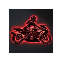 Lucenda Led Işıklı Kadın Motorcu Silüet Tablo Modern Motosiklet Duvar Dekoru Kırmızı - 865124191 Kırmızı