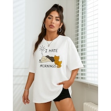 Kedi Baskılı Unisex Tişört BEYAZ