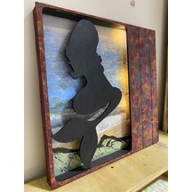 Deniz Kızı Temalı Özel Tasarım Led Işıklı Tablo 30 X 30 CM