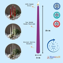 24 Lü Mor Konik Şamdan Mum Mor