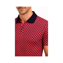 Erkek Pike Kumaş Polo Yaka Desenli Tişört Kısa Kol Yazlık T-shirt - Kırmızı