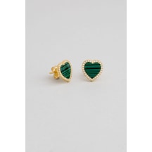 So Chic Green Heart 18 Ayar Sarı Altın Kaplama Gümüş Küpe
