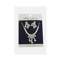 Damla Zirkon Taşlı Set Kolye Şeffaf